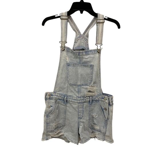 Hollister Women's Distressed Boyfriend Denim Short Overall. Light Blue. Medium - Picture 1 of 14